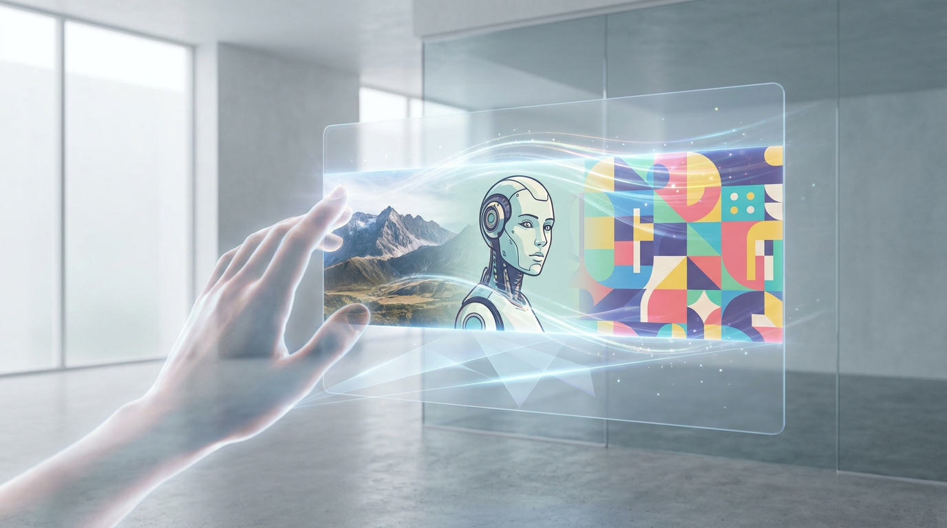 Future of AI Art Generators 2026 showing seamless integration and multimodal AI creation.