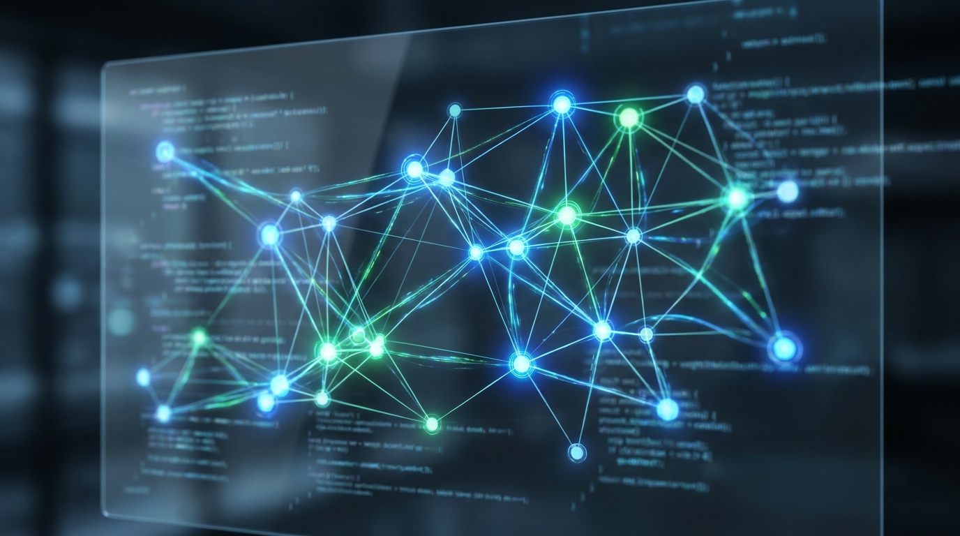 Abstract representation of a neural network with glowing blue and green nodes, symbolizing the speed and efficiency of Gemini 3.6 Flash.