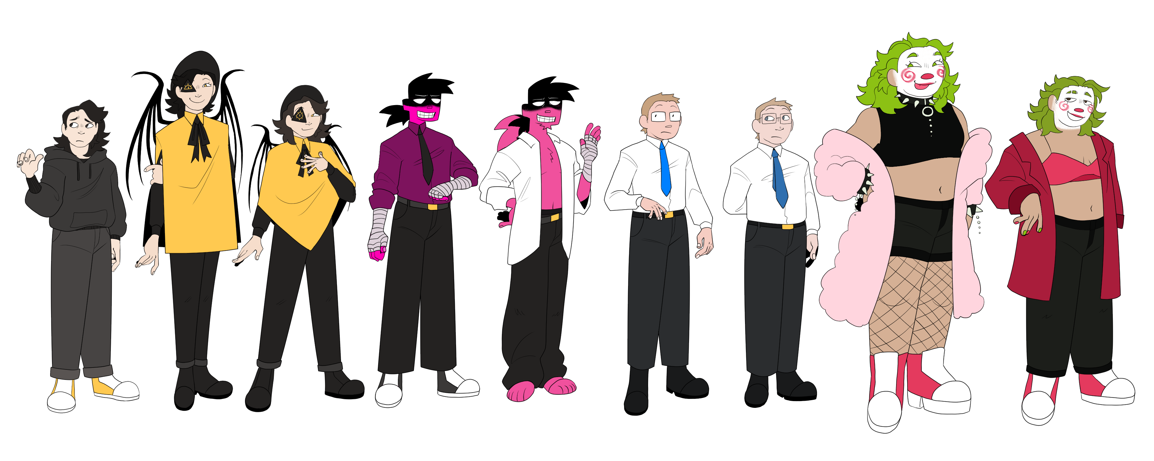 Height chart for Sachiel, Elias, Abel, and Smiley.