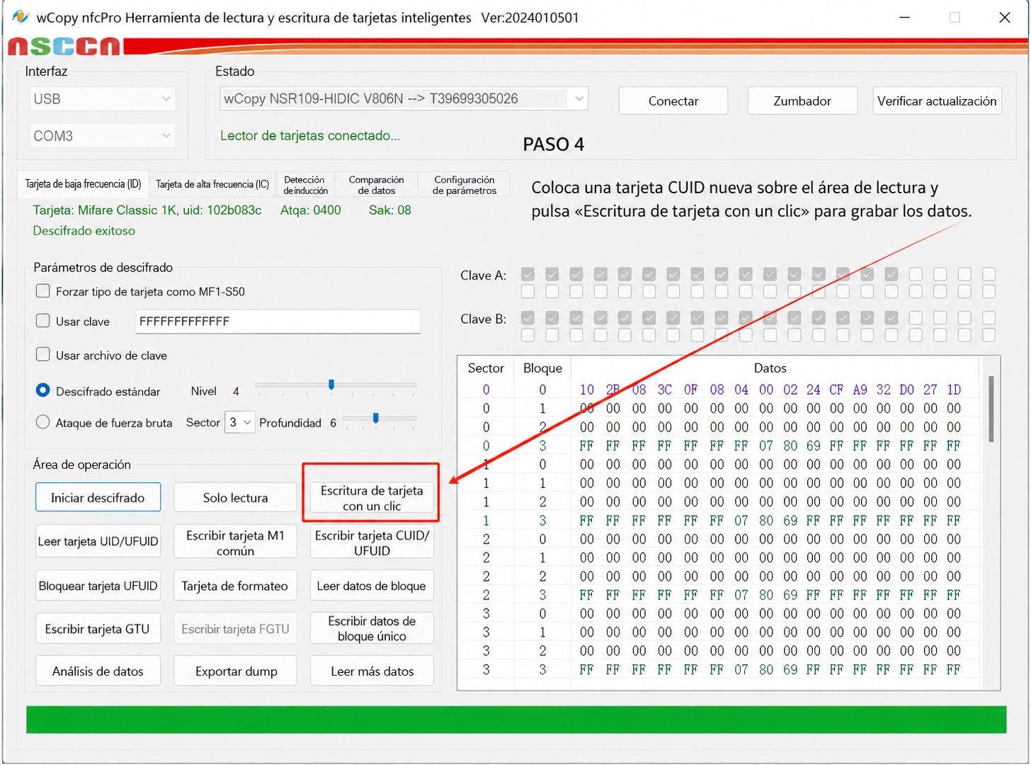 Paso 4: escribir los datos en una tarjeta CUID nueva