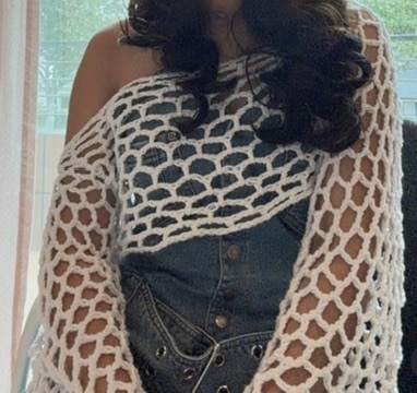 white mesh off-the-shoulder sweater