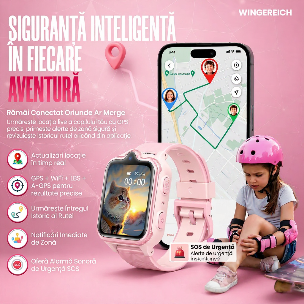 Ceas smartwatch Wingereich copii roz