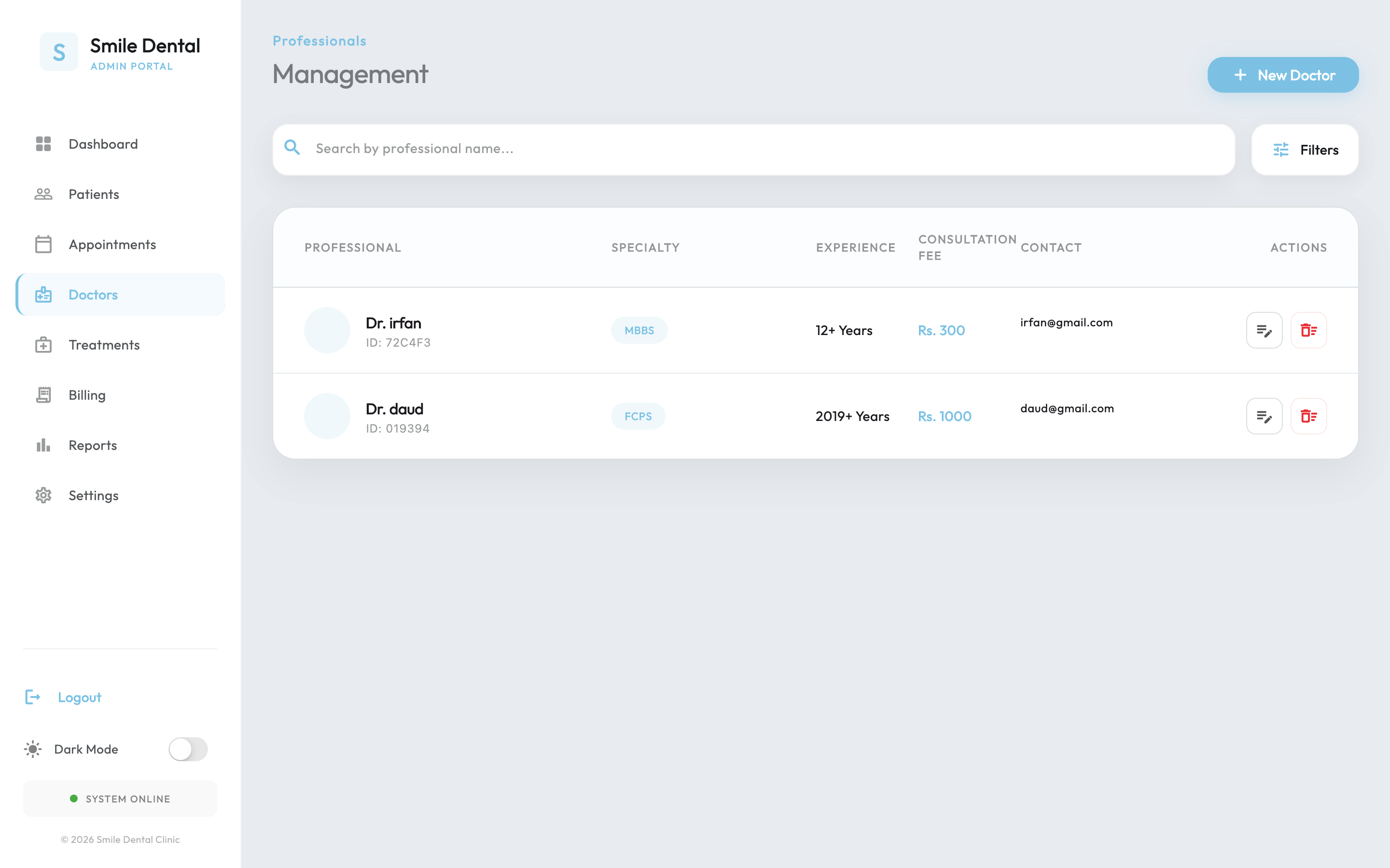 Admin Panel Patient Directory and Electronic Health Records EHR